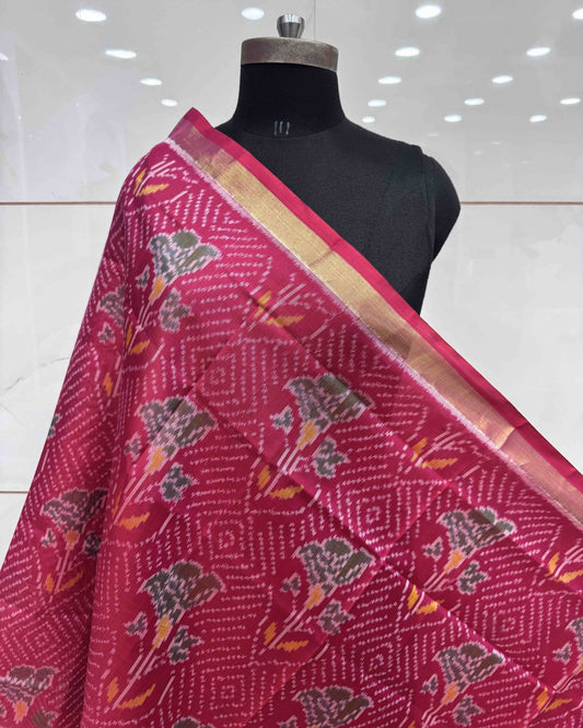 Pink Fancy Flower Patola Dupatta - SindhoiPatolaArt