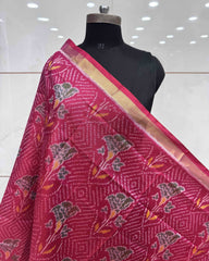 Pink Fancy Flower Patola Dupatta - SindhoiPatolaArt