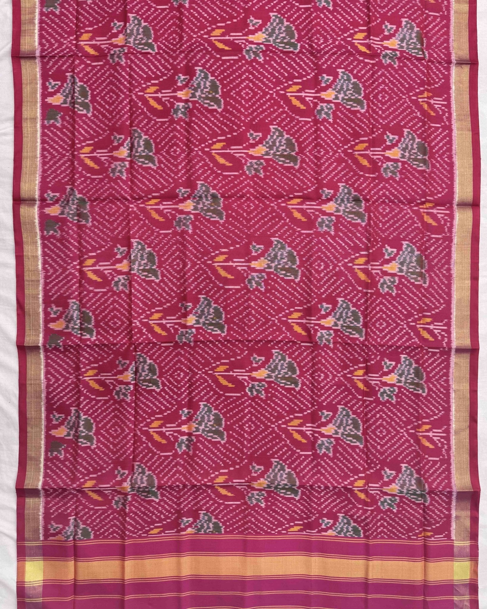 Pink Fancy Flower Patola Dupatta - SindhoiPatolaArt