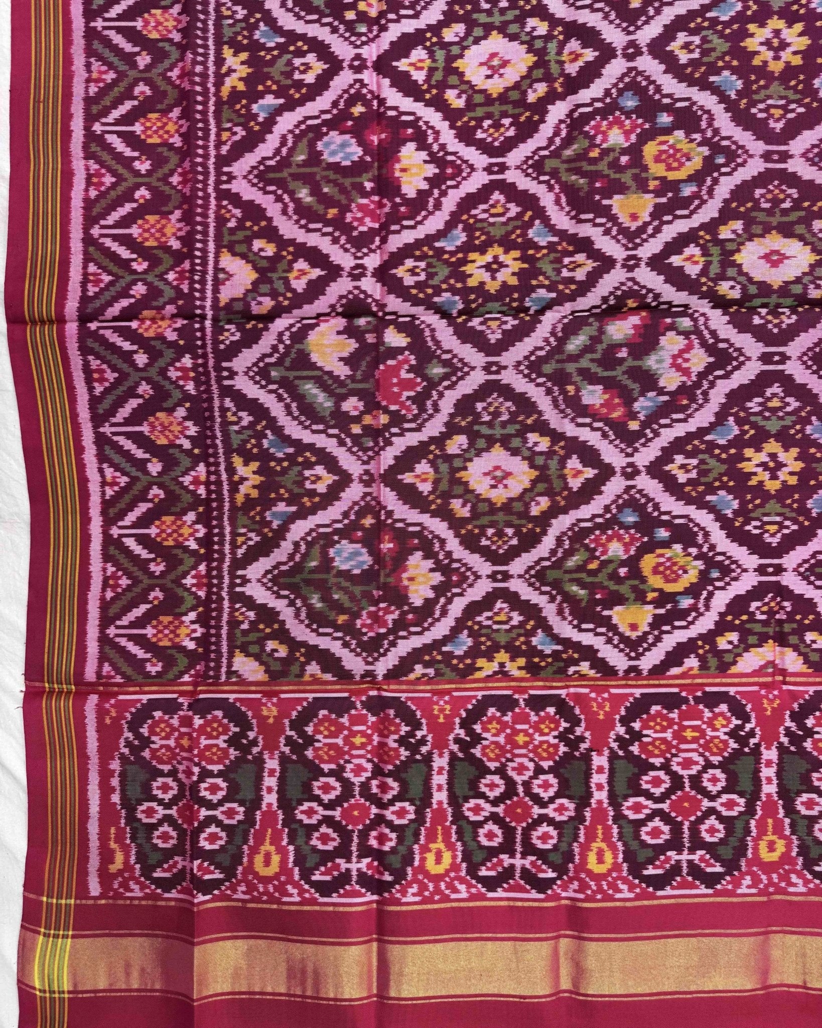 Pink Flower Patola Dupatta - SindhoiPatolaArt