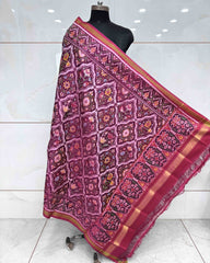 Pink Flower Patola Dupatta - SindhoiPatolaArt