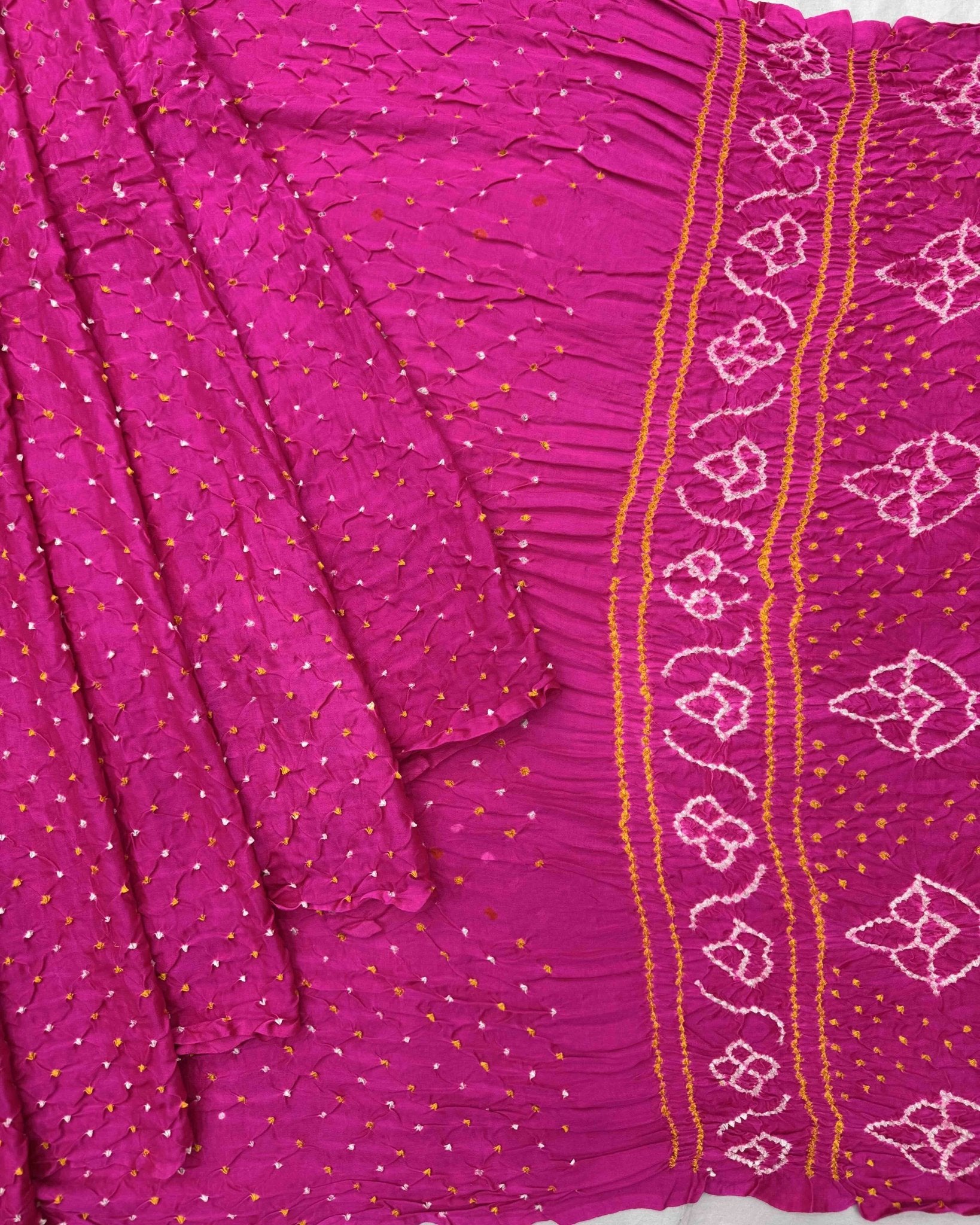 Pink Gajji Silk Bandhani Saree - SindhoiPatolaArt