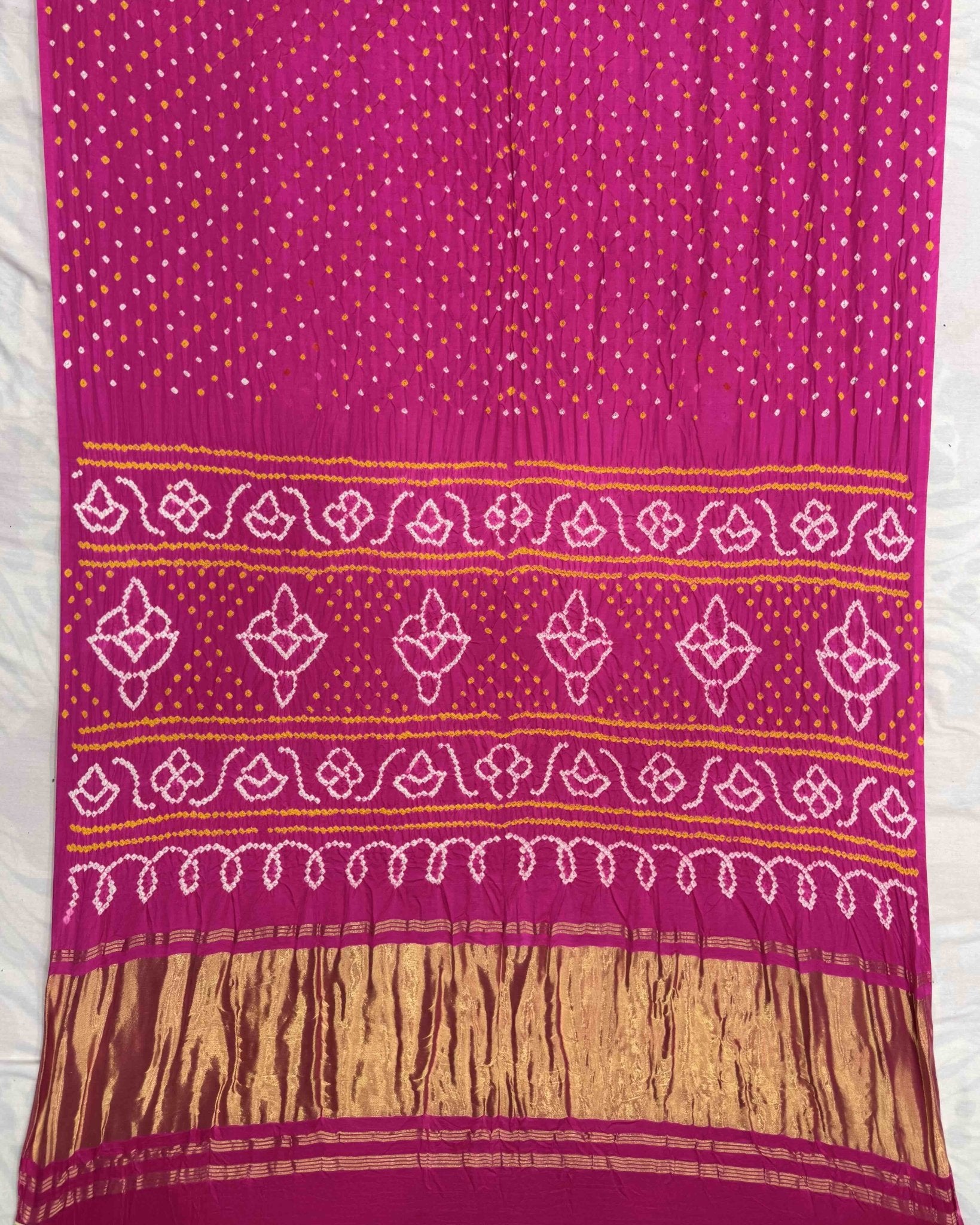 Pink Gajji Silk Bandhani Saree - SindhoiPatolaArt