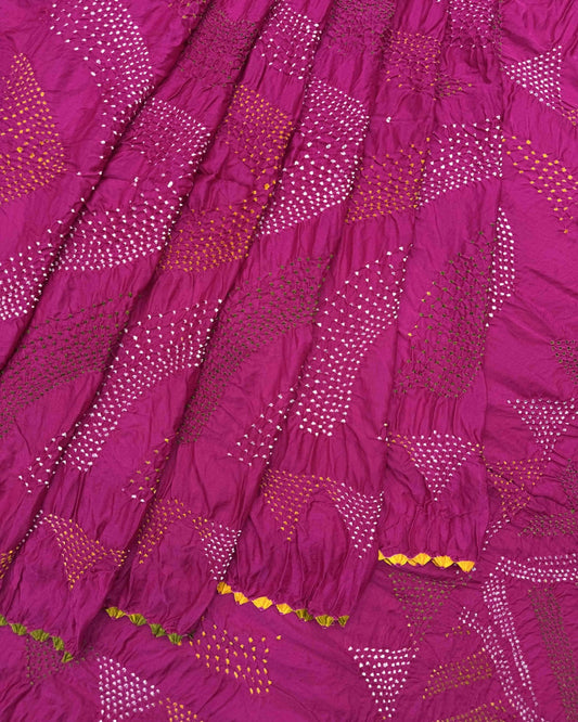 Pink Gajji Silk Bandhani Saree - SindhoiPatolaArt
