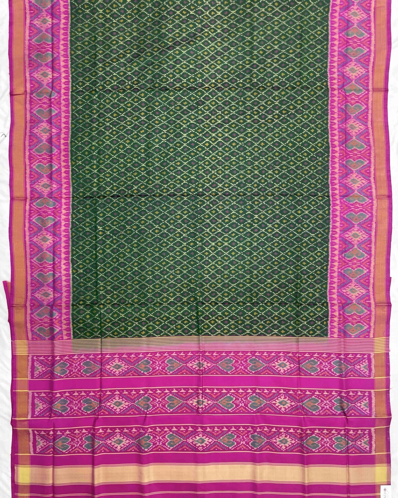 Pink & Green Booty Design Patola Saree - SindhoiPatolaArt
