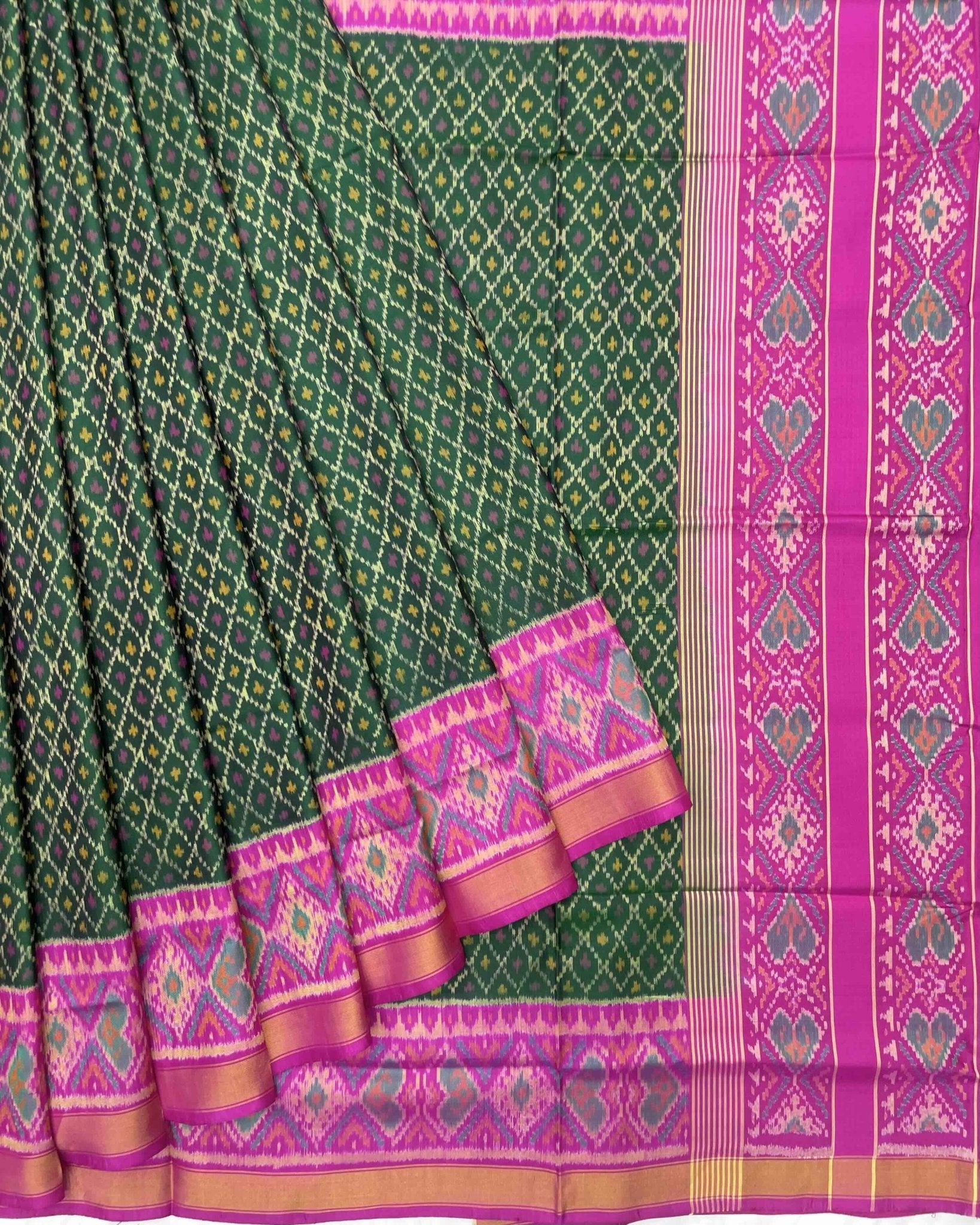 Pink & Green Booty Design Patola Saree - SindhoiPatolaArt