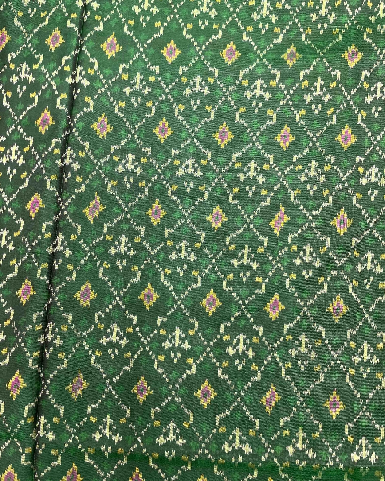 Pink & Green Buttonful Patola Saree - SindhoiPatolaArt