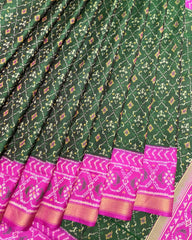 Pink & Green Buttonful Patola Saree - SindhoiPatolaArt