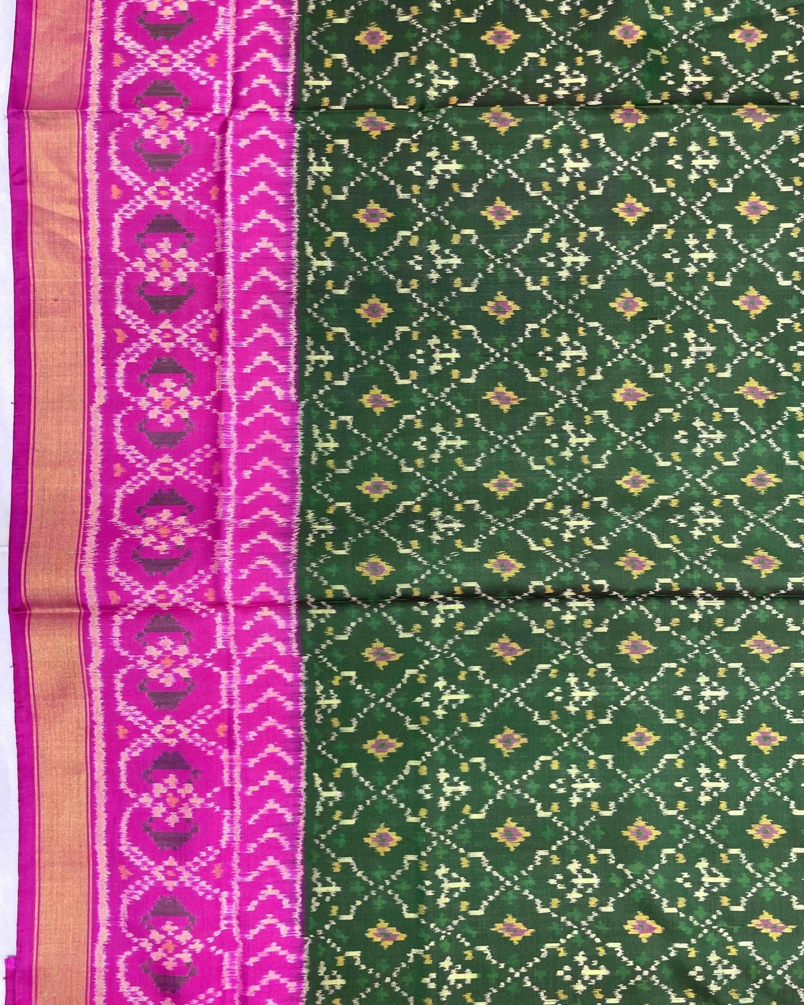 Pink & Green Buttonful Patola Saree - SindhoiPatolaArt