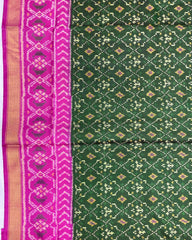 Pink & Green Buttonful Patola Saree - SindhoiPatolaArt