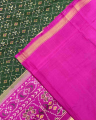 Pink & Green Buttonful Patola Saree - SindhoiPatolaArt