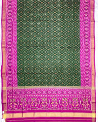 Pink & Green Buttonful Patola Saree - SindhoiPatolaArt