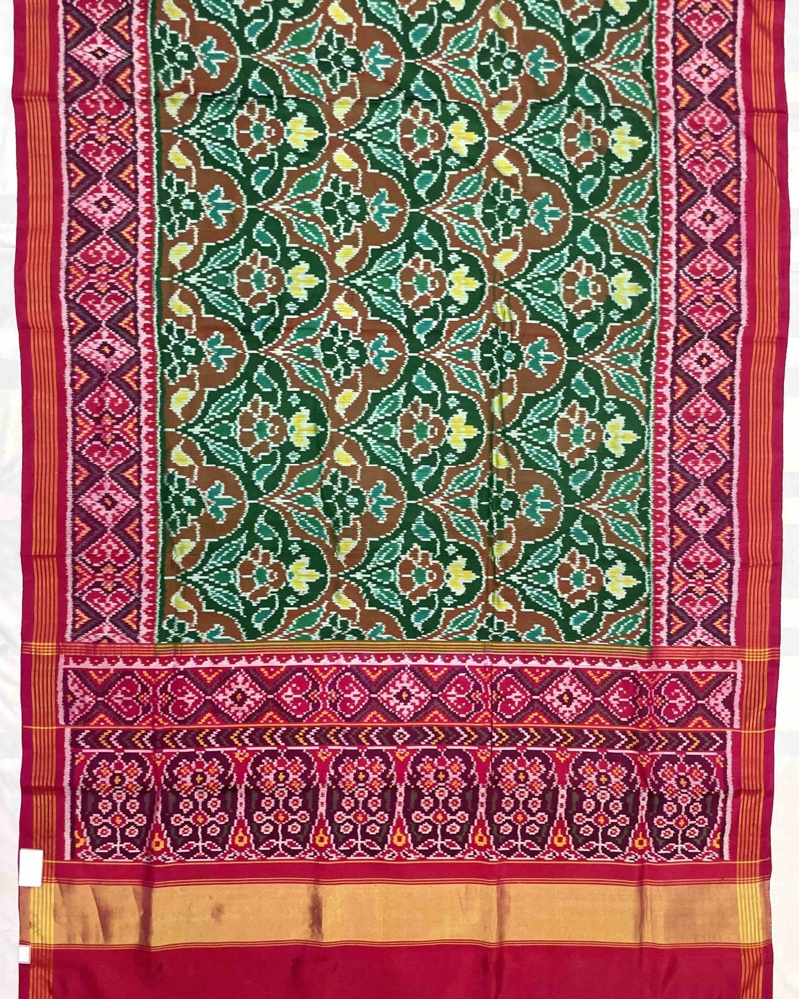 Pink & Green Flower Designer Patola Saree - SindhoiPatolaArt