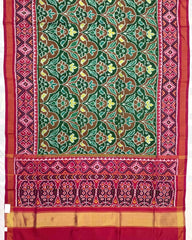 Pink & Green Flower Designer Patola Saree - SindhoiPatolaArt