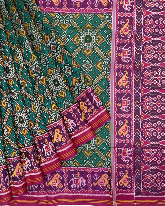 Pink & Green Manekchowk Patola Saree - SindhoiPatolaArt