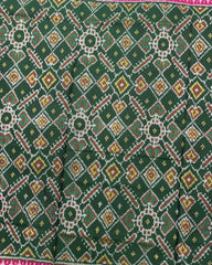 Pink & Green Manekchowk Semi Double Ikat Patola Saree - SindhoiPatolaArt
