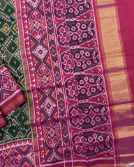 Pink & Green Manekchowk Semi Double Ikat Patola Saree - SindhoiPatolaArt