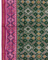 Pink & Green Manekchowk Semi Double Ikat Patola Saree - SindhoiPatolaArt