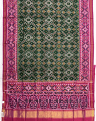 Pink & Green Manekchowk Semi Double Ikat Patola Saree - SindhoiPatolaArt