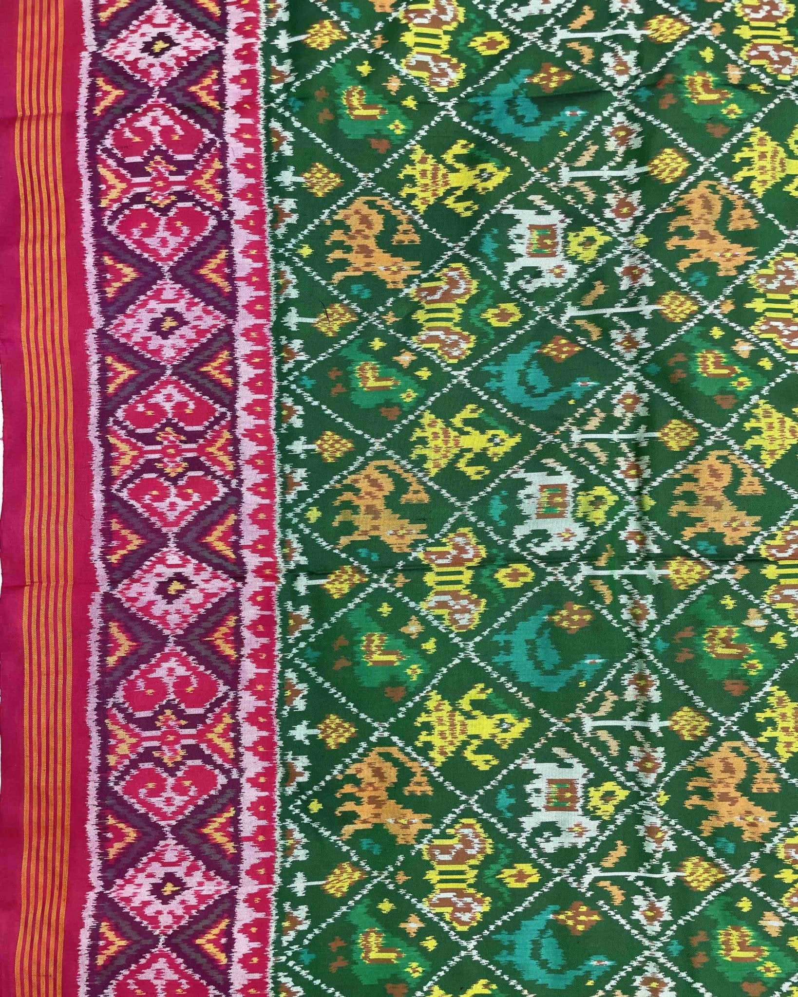 Pink & Green Narikunj Designer Patola Saree - SindhoiPatolaArt