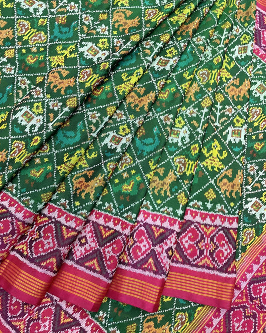 Pink & Green Narikunj Designer Patola Saree - SindhoiPatolaArt