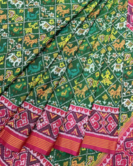 Pink & Green Narikunj Designer Patola Saree - SindhoiPatolaArt