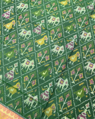 Pink & Green Narikunj Designer Patola Saree - SindhoiPatolaArt