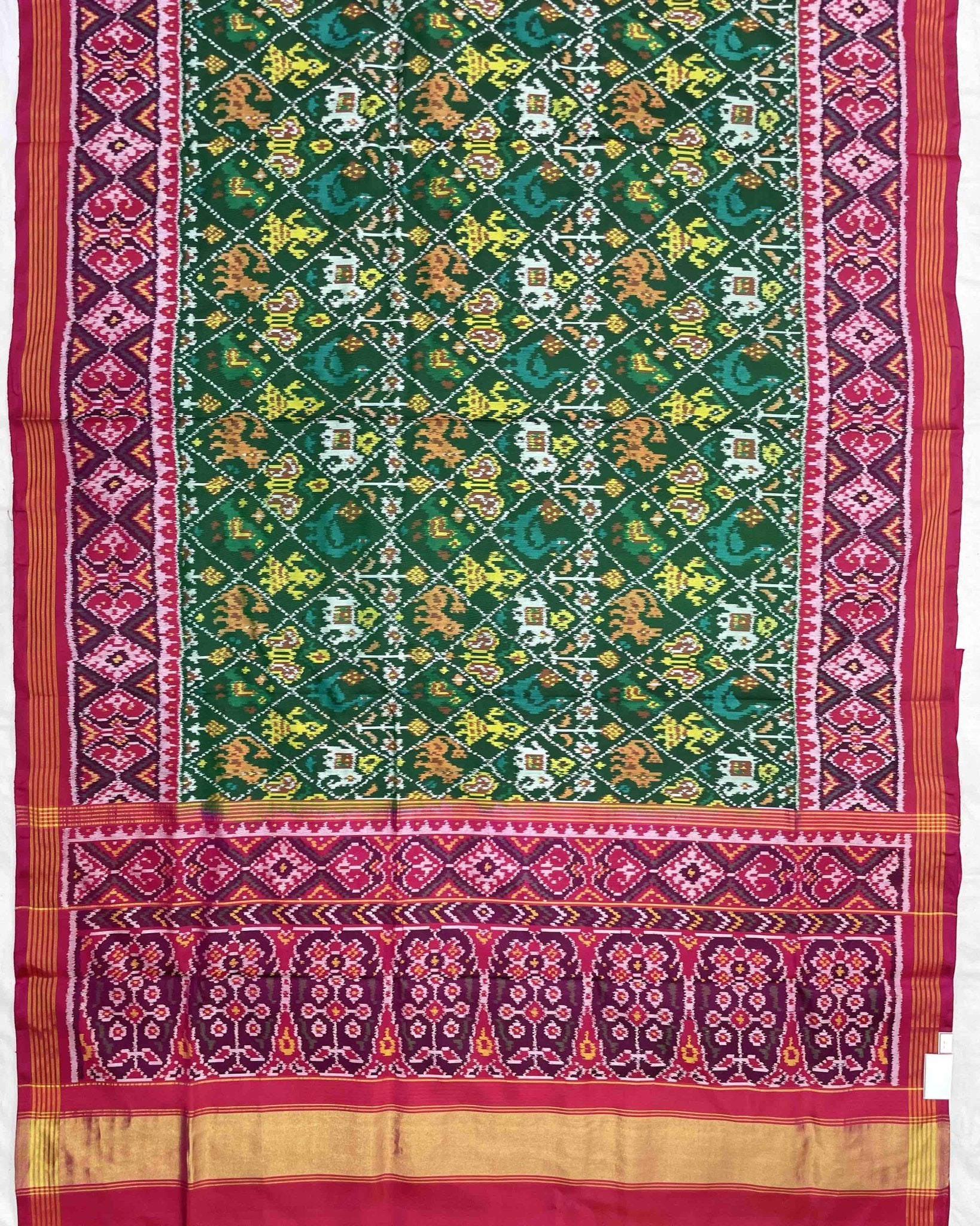 Pink & Green Narikunj Designer Patola Saree - SindhoiPatolaArt