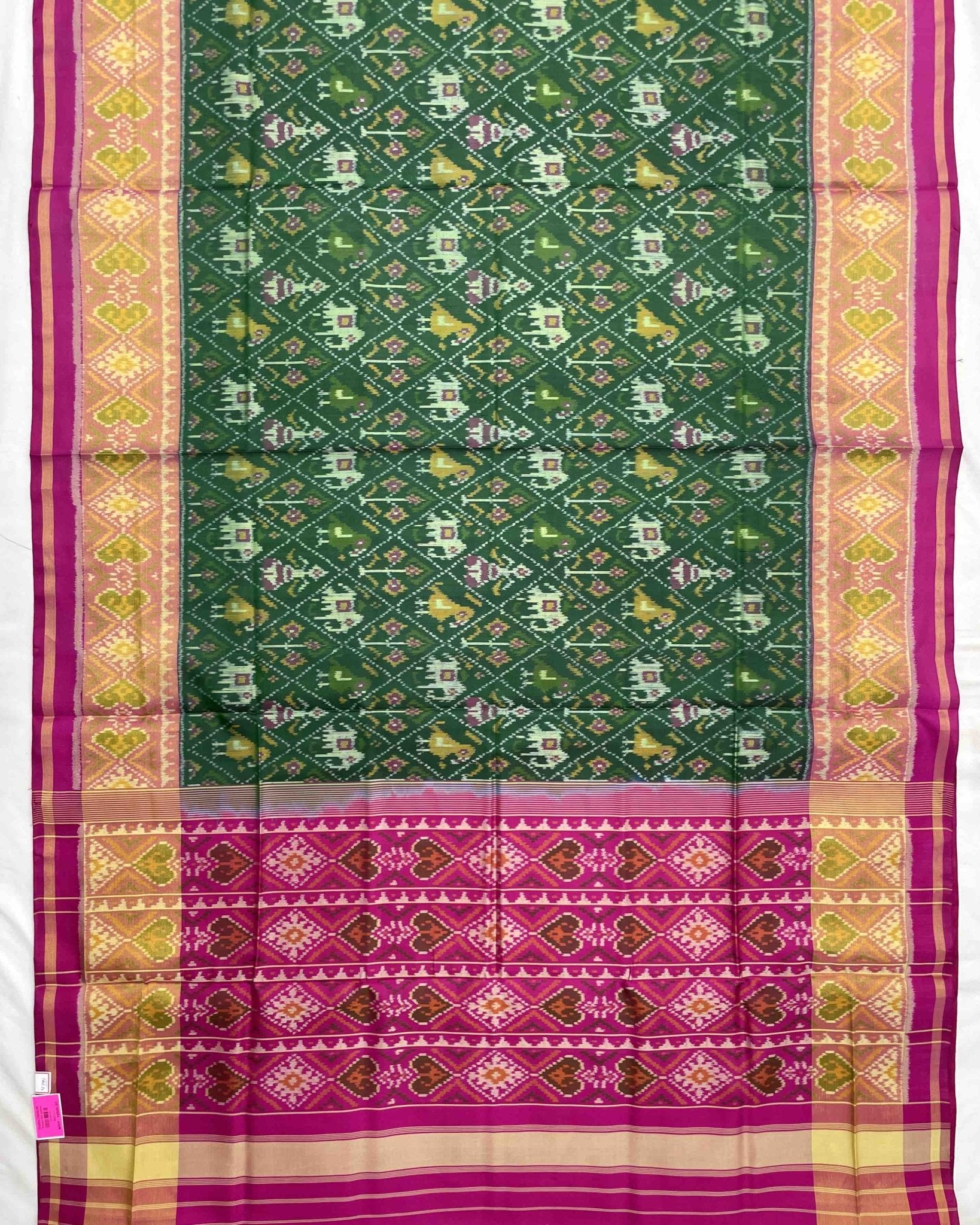 Pink & Green Narikunj Designer Patola Saree - SindhoiPatolaArt