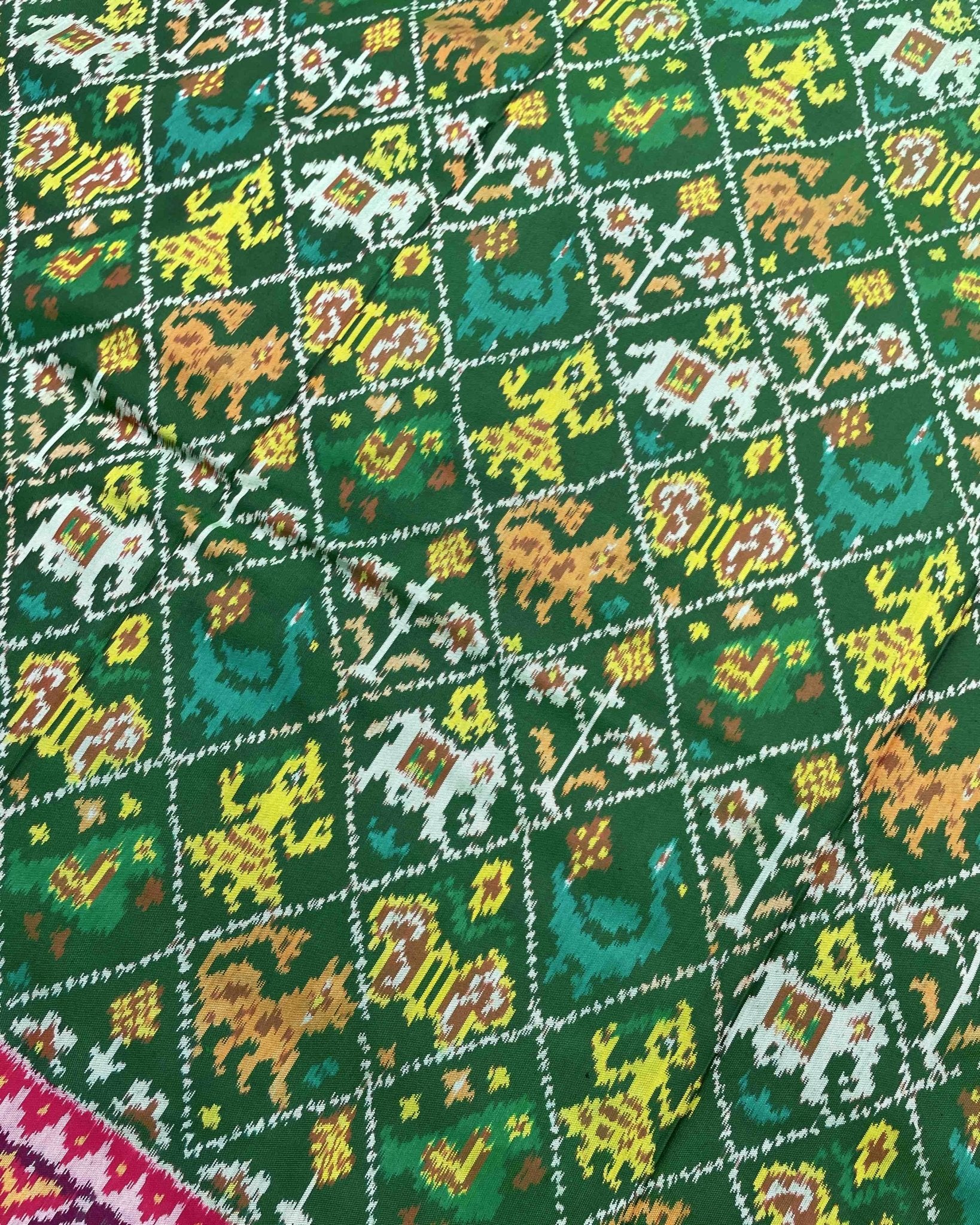Pink & Green Narikunj Designer Patola Saree - SindhoiPatolaArt