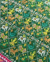 Pink & Green Narikunj Designer Patola Saree - SindhoiPatolaArt