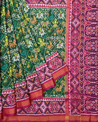 Pink & Green Narikunj Designer Patola Saree - SindhoiPatolaArt