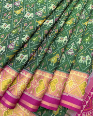 Pink & Green Narikunj Designer Patola Saree - SindhoiPatolaArt