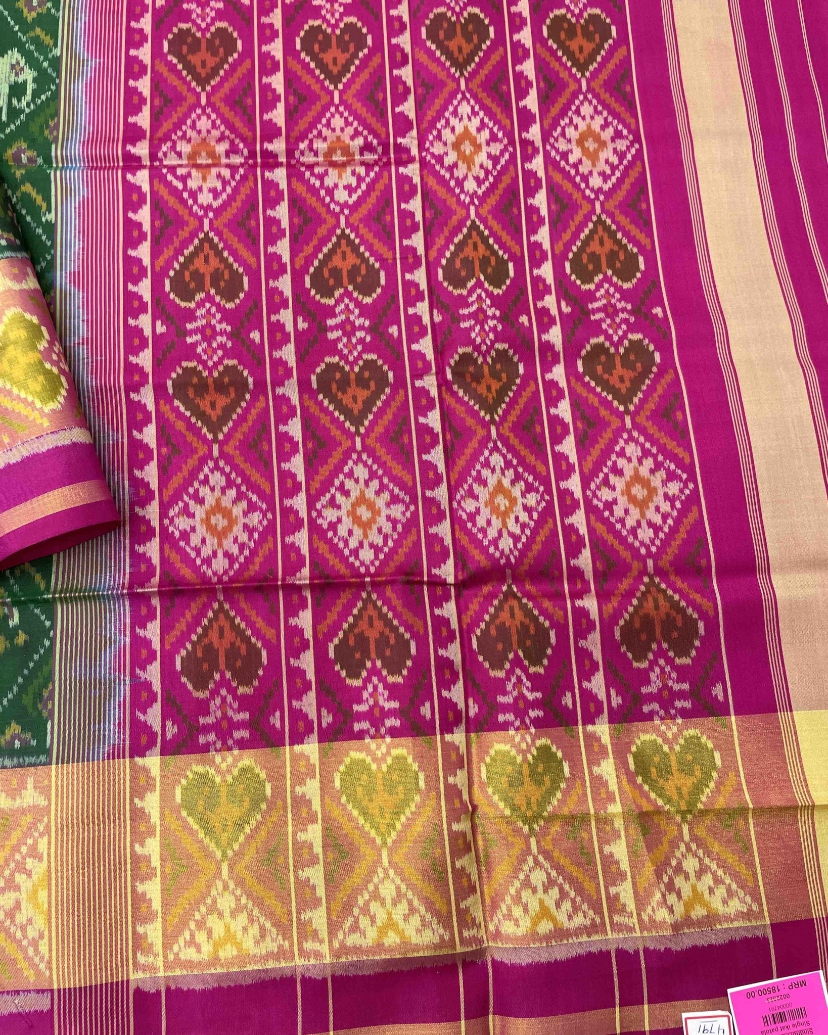 Pink & Green Narikunj Designer Patola Saree - SindhoiPatolaArt