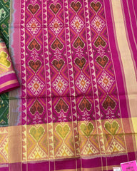 Pink & Green Narikunj Designer Patola Saree - SindhoiPatolaArt