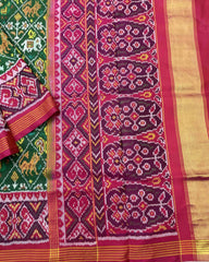 Pink & Green Narikunj Designer Patola Saree - SindhoiPatolaArt