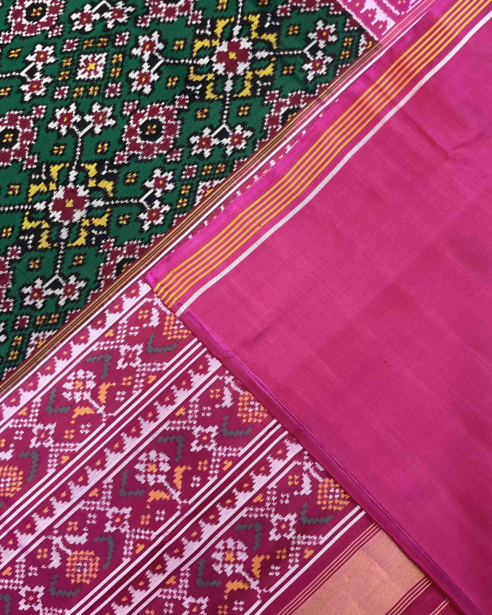 Pink & Green Navratan Patola Saree - SindhoiPatolaArt