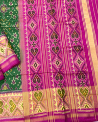 Pink & Green Navratan Patola Saree - SindhoiPatolaArt
