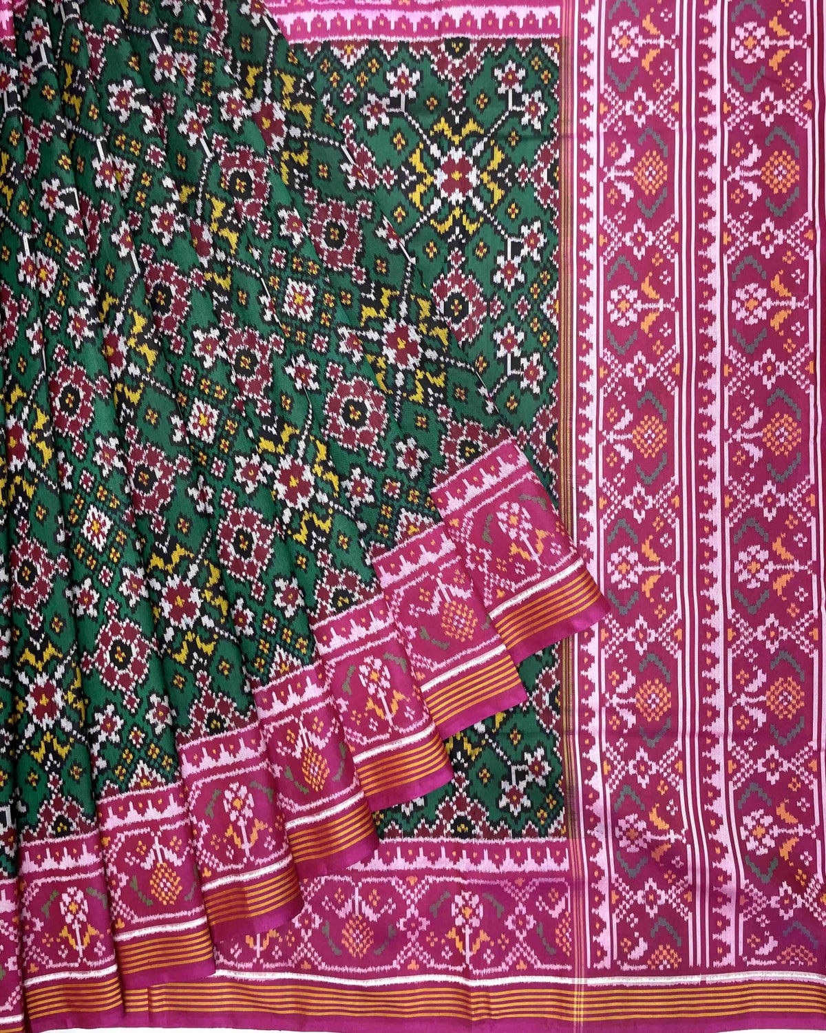 Pink & Green Navratan Patola Saree - SindhoiPatolaArt