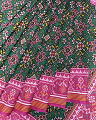 Pink & Green Navratan Patola Saree - SindhoiPatolaArt