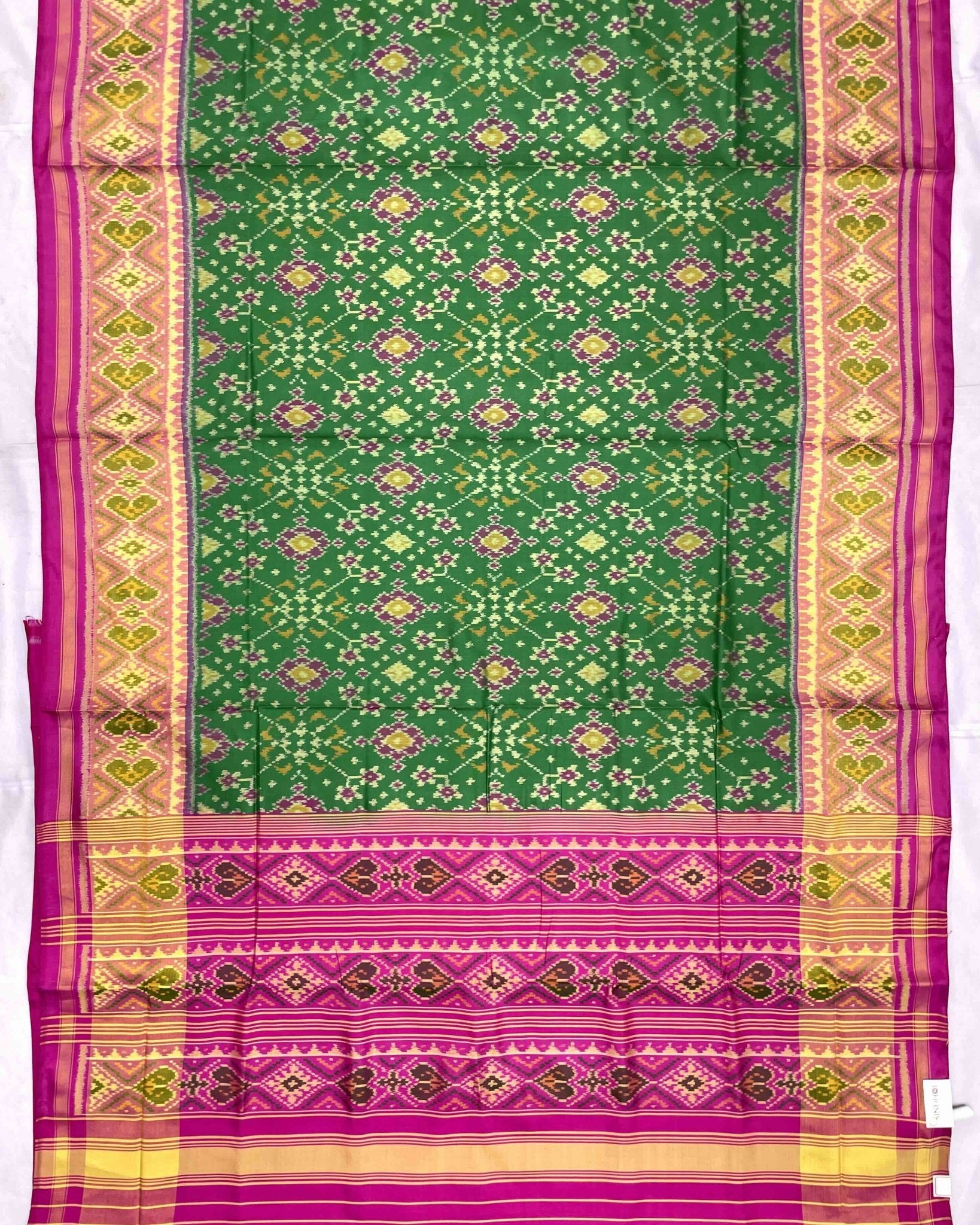 Pink & Green Navratan Patola Saree - SindhoiPatolaArt