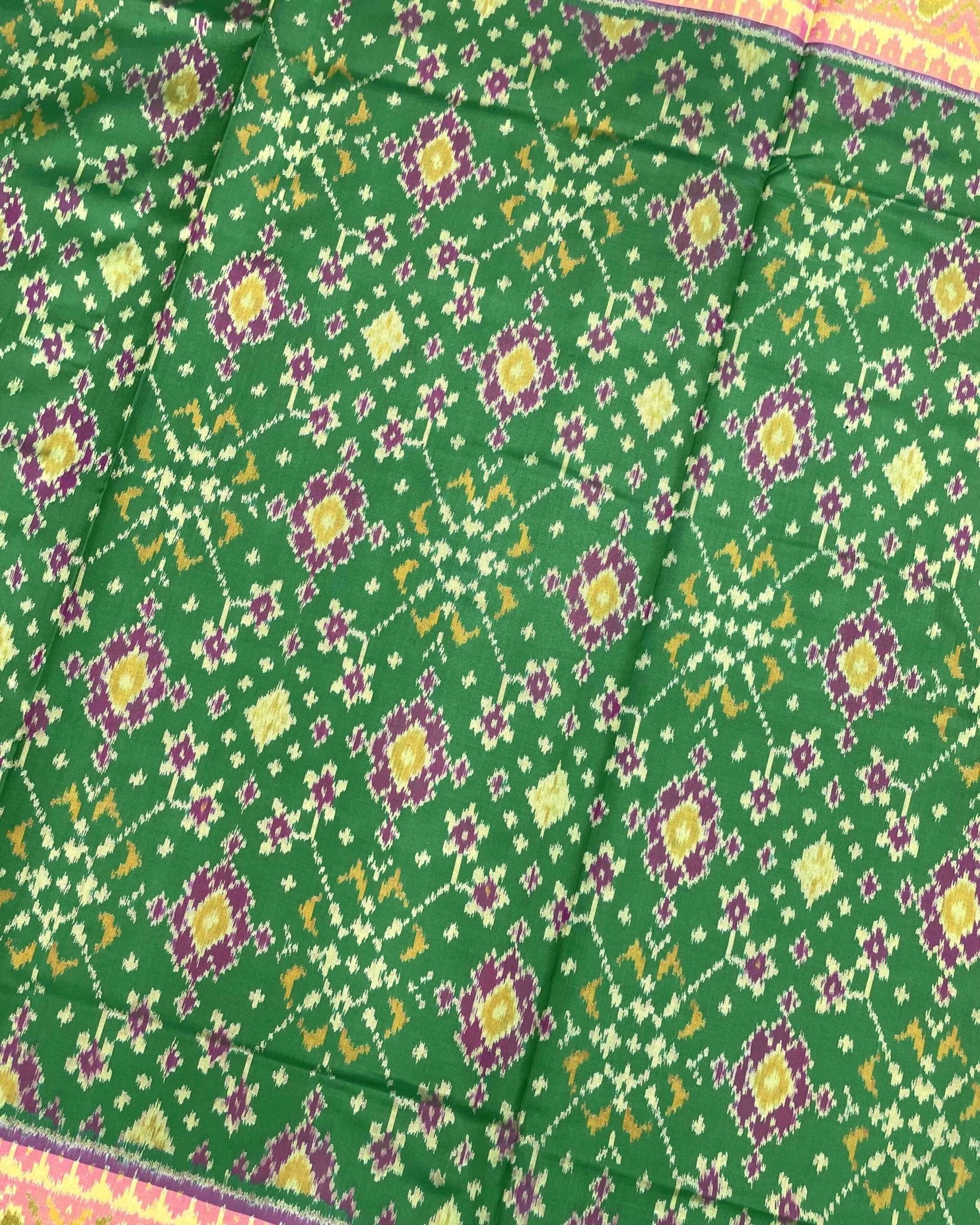 Pink & Green Navratan Patola Saree - SindhoiPatolaArt