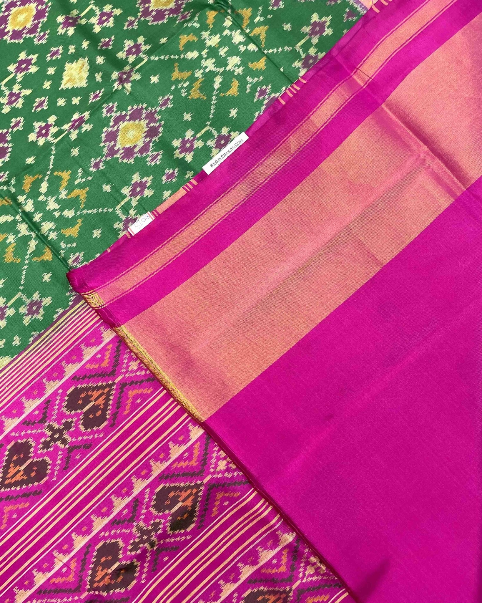 Pink & Green Navratan Patola Saree - SindhoiPatolaArt