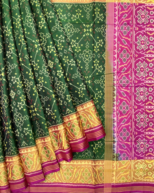 Pink & Green Navratan Patola Saree - SindhoiPatolaArt