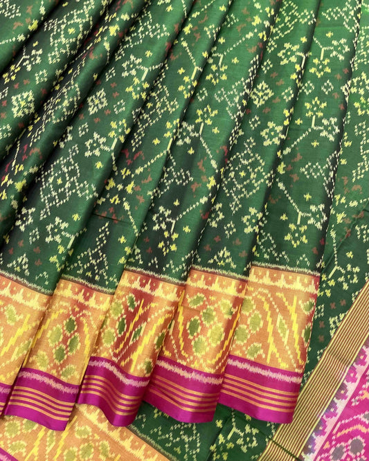 Pink & Green Navratan Patola Saree - SindhoiPatolaArt