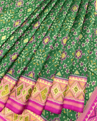 Pink & Green Navratan Patola Saree - SindhoiPatolaArt