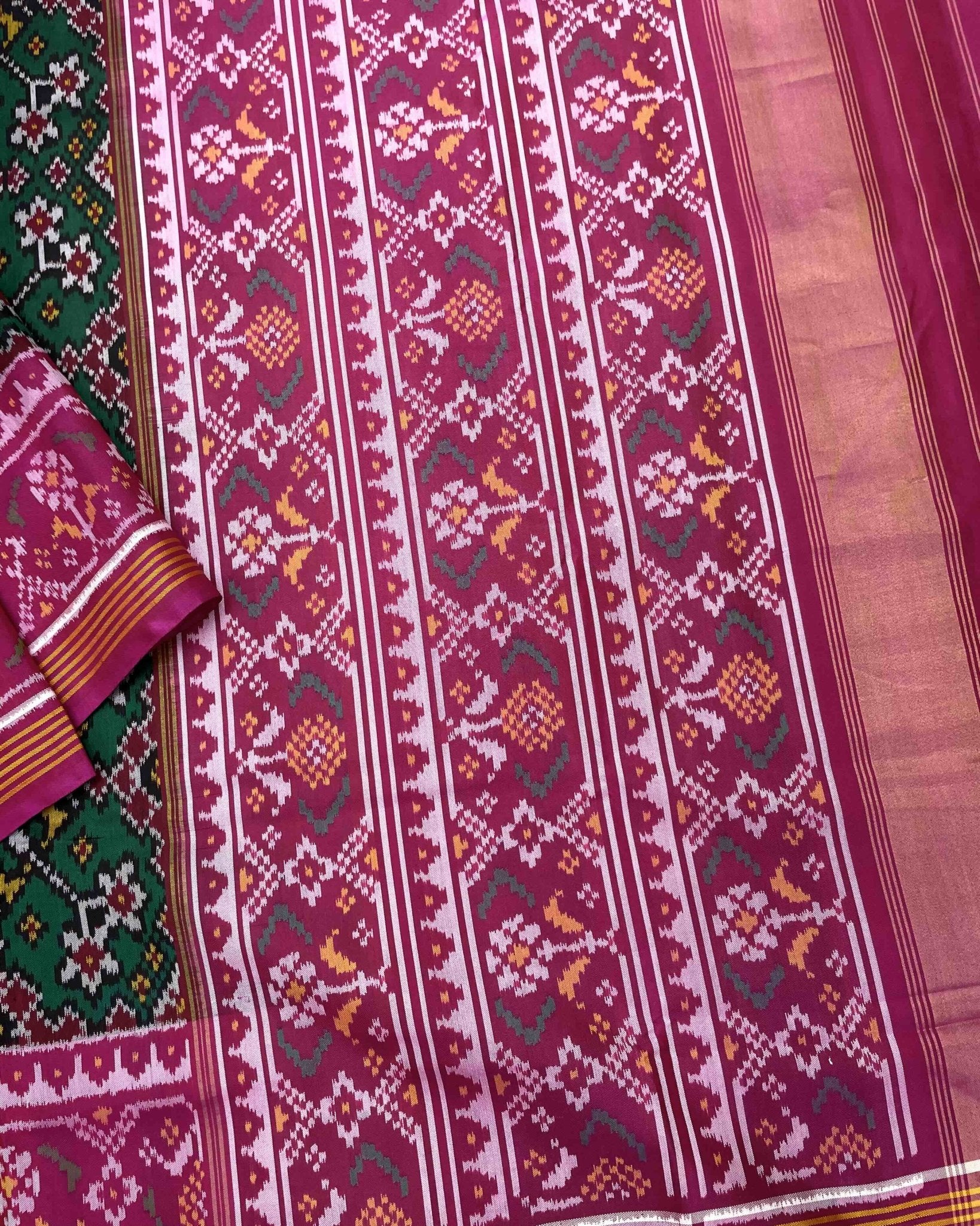 Pink & Green Navratan Patola Saree - SindhoiPatolaArt