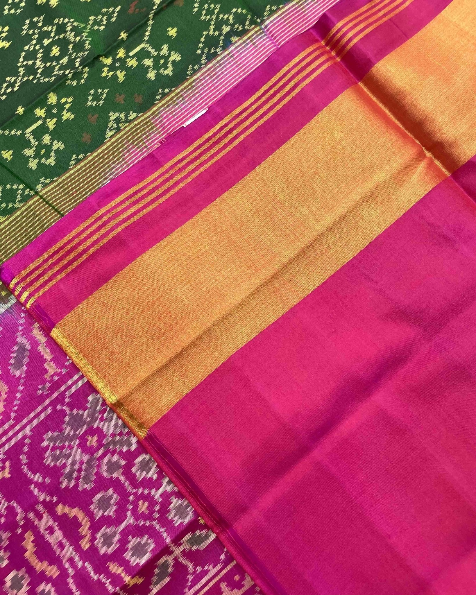 Pink & Green Navratan Patola Saree - SindhoiPatolaArt