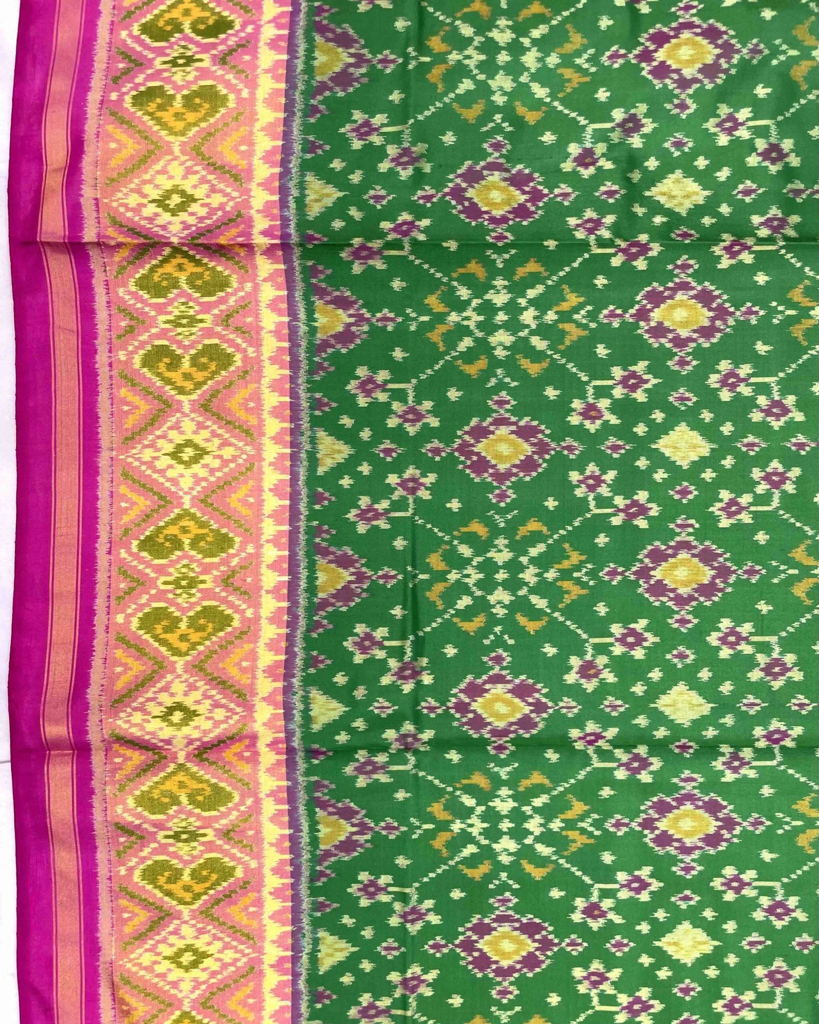 Pink & Green Navratan Patola Saree - SindhoiPatolaArt