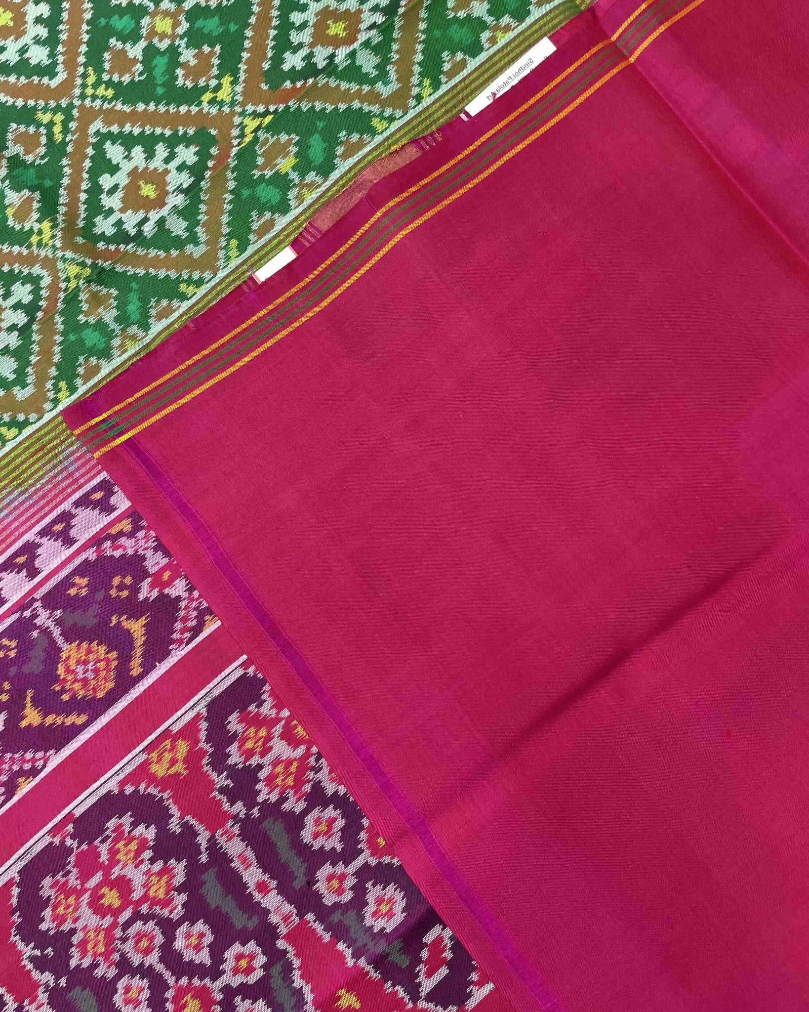 Pink & Green Panchanda Patola Saree - SindhoiPatolaArt